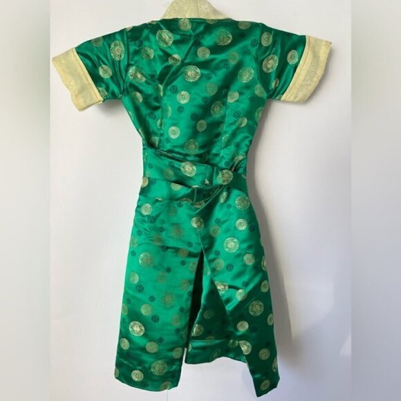 🩷 Kids, Tibetan Traditional Brocade Chupa Dress Losar - Green/Yellow. NWOT - Picture 2 of 11